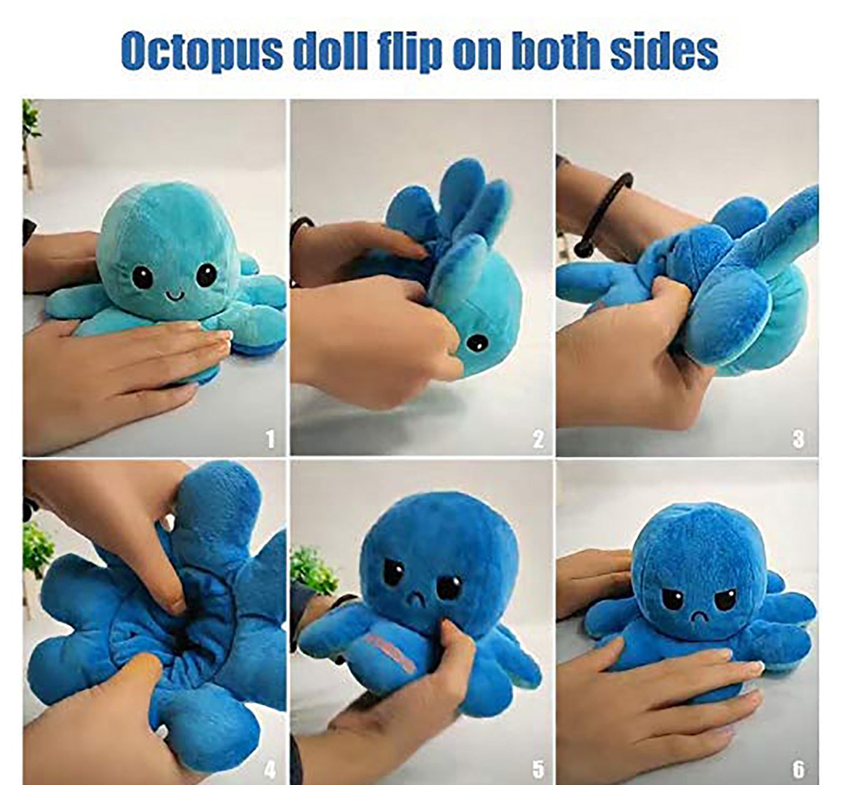 Webby Reversible Octopus Plush Assorted, Unisex, 3Y+ (Multicolour)