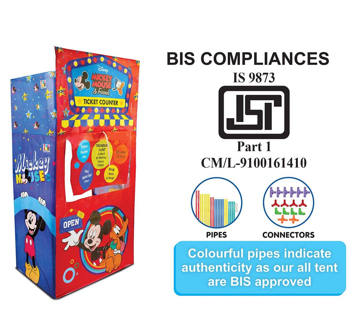 IToys Disney Mickey ticket counter playhouse tent for kids, 2Y+ (Multicolour)