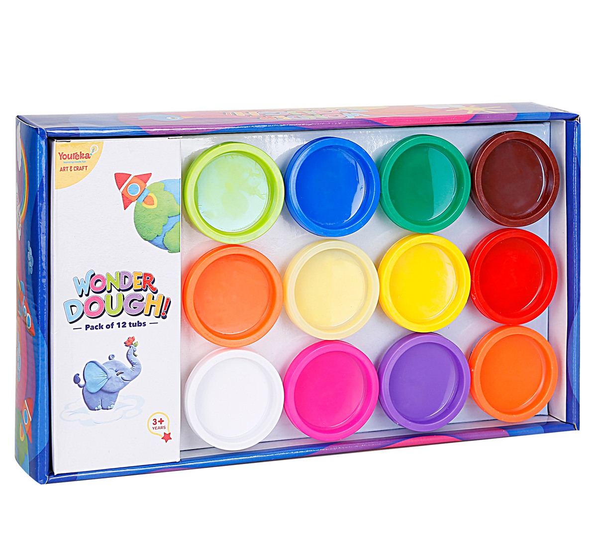 Youreka Dough 12 Shades 50 Grams Dough Tubs Multicolour 3Y+