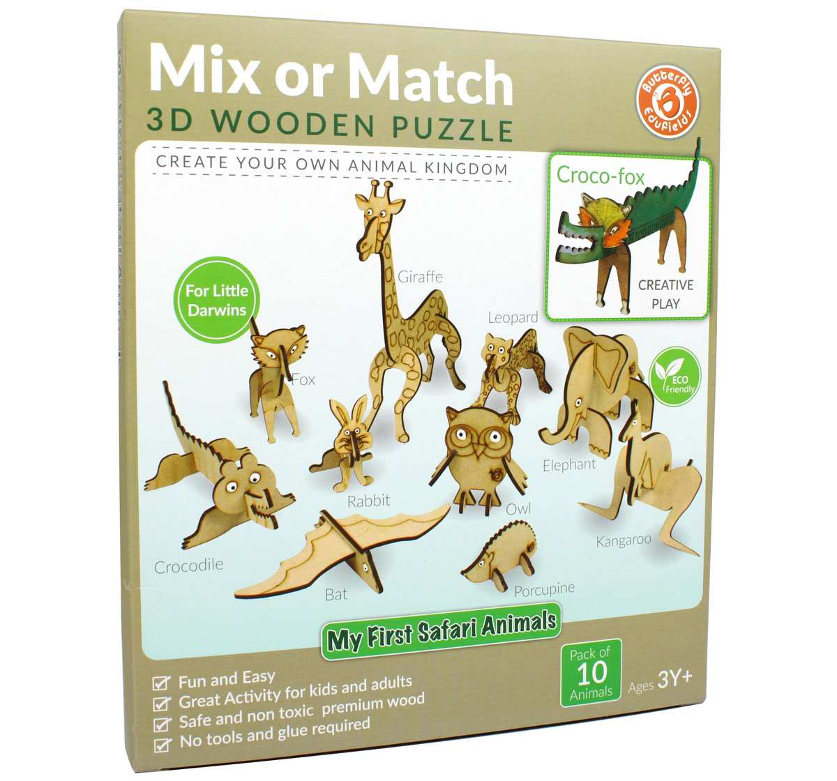 Butterfly Edufields 3D Animals Puzzles for Kids Multicolour 3Y+