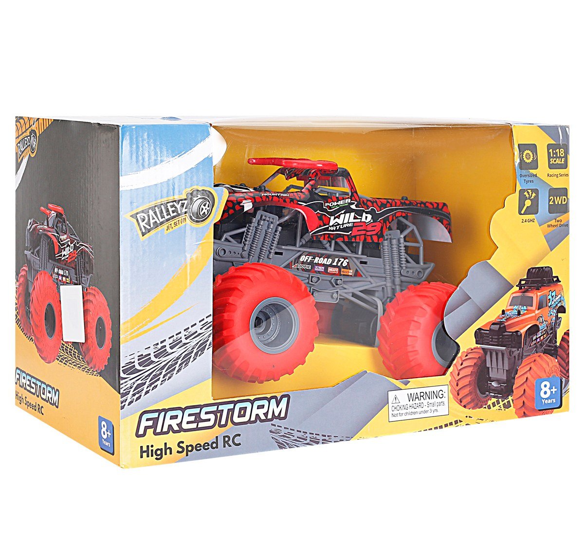 Ralleyz 2.4G 1:18 Over Size Wheel Cross Roadred Green Fire Storm Car Multicolour 8Y+