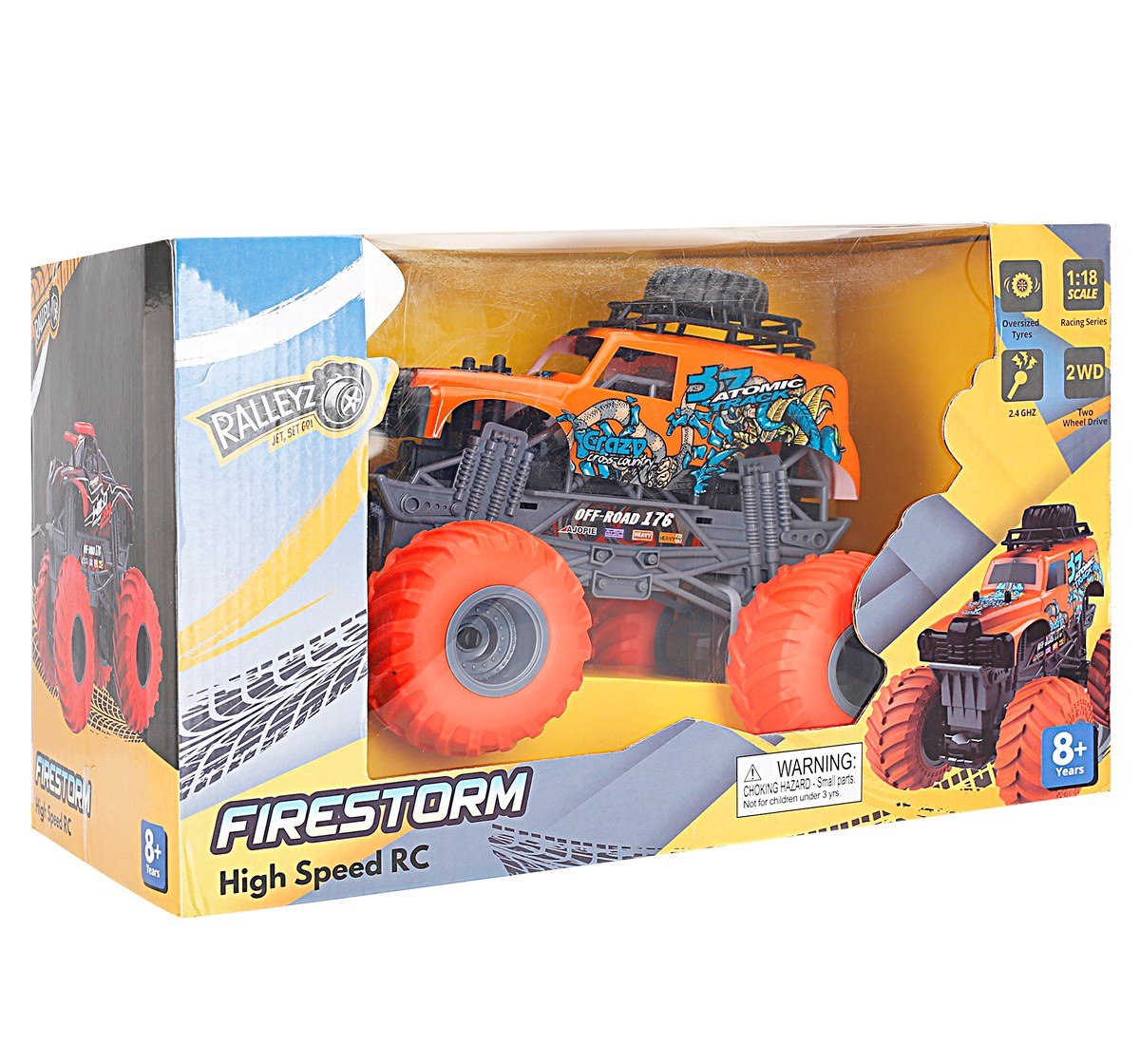 Ralleyz 2.4G 1:18 Over Size Wheel Cross Roadred Orange Fire Storm Car Multicolour 8Y+
