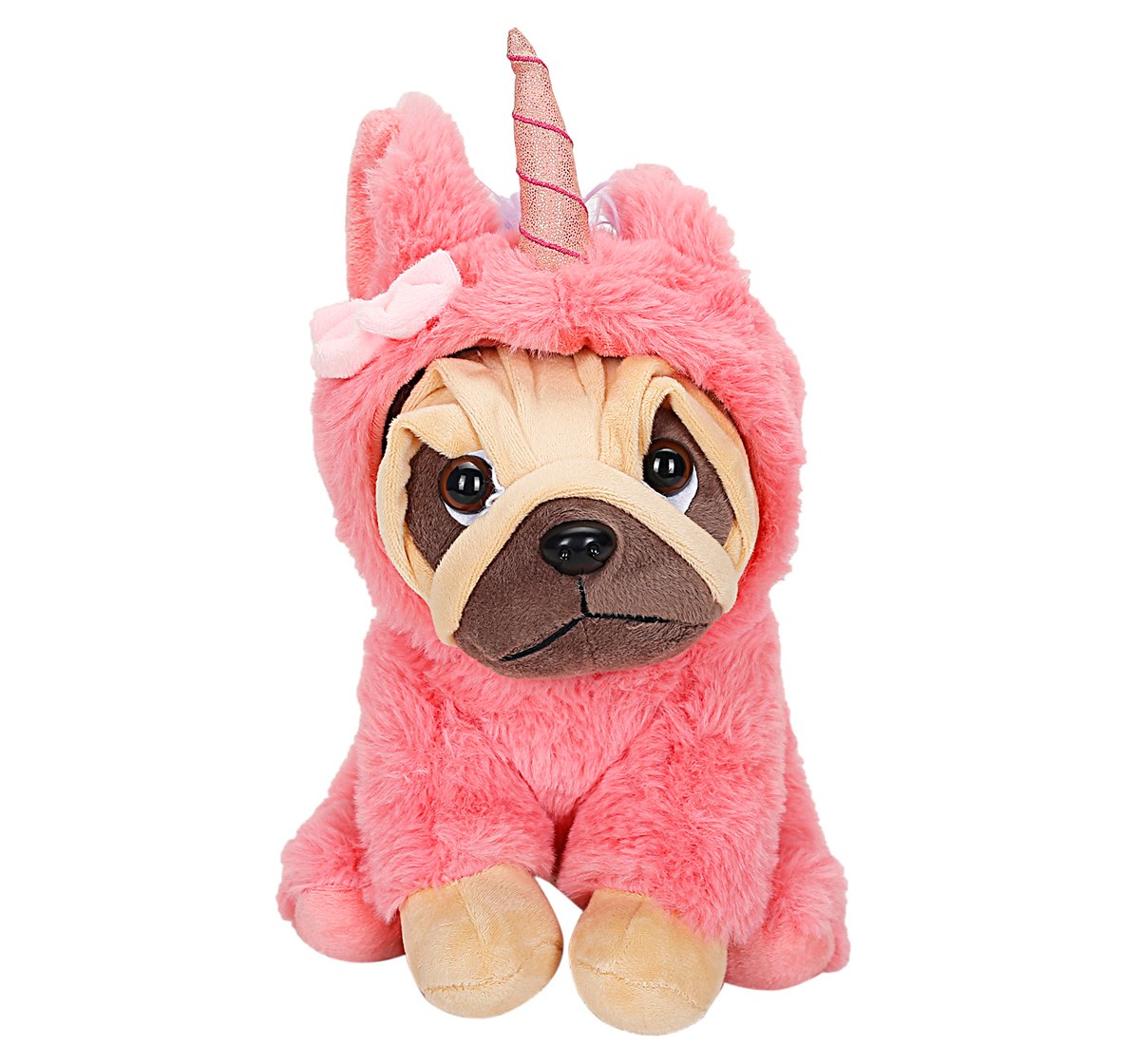 Fuzzbuzz 24Cm Pug With Unicorn Hoodie Soft Toy for kids 3Y+, Multicolour