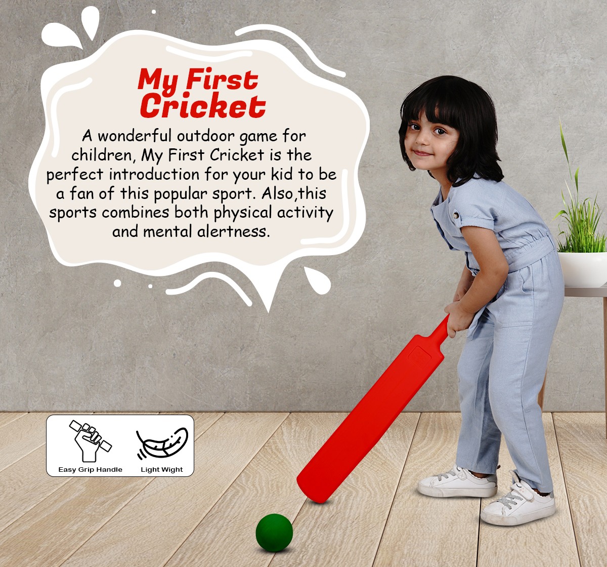Zoozi My First cricket My First Cricket Set with Stump for Kids Plastic Toy Red 5Y+