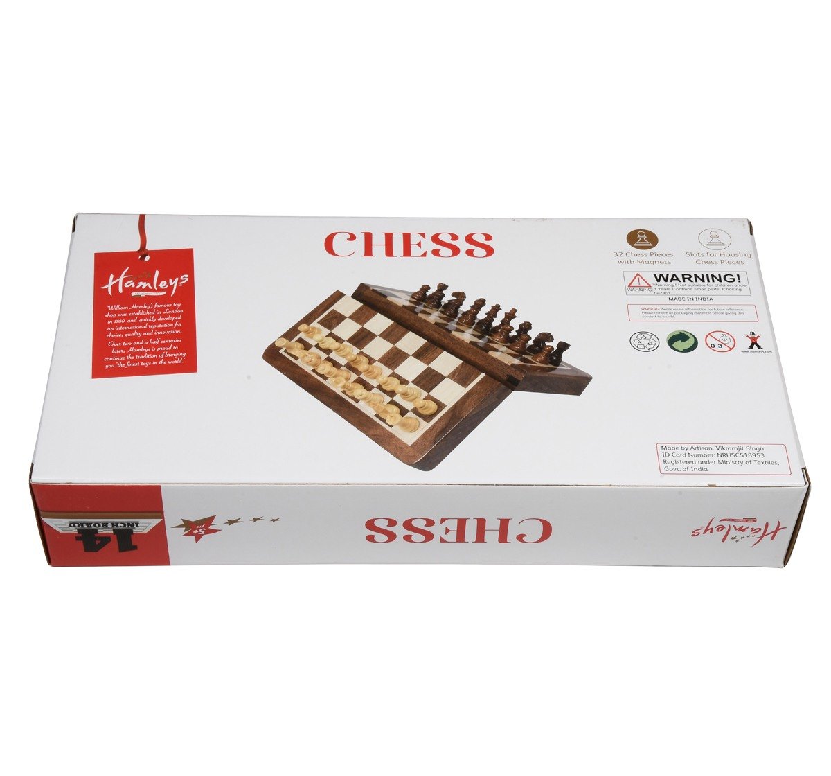 Hamleys 14 inches Wooden Travel Folding Sheesham Magnetic Chess Set for Kids 5Y+, Multicolour