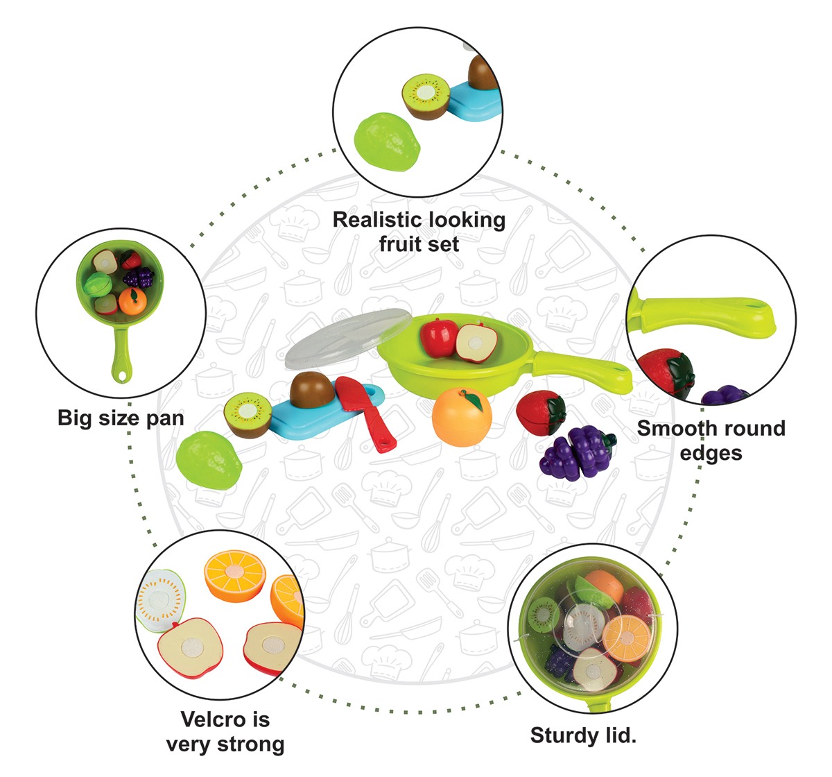 Kingdom Of Play Fruit set with Pan and 10 Pieces of different cut fruits Multicolor 3Y+
