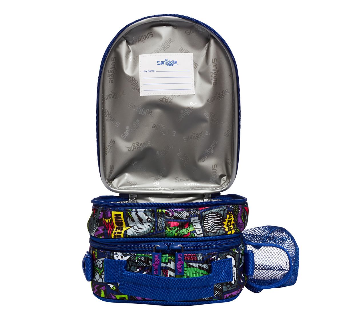 Smiggle Bright Side Hardtop Curve Lunch Box With Strap for kids 3Y+, Blue