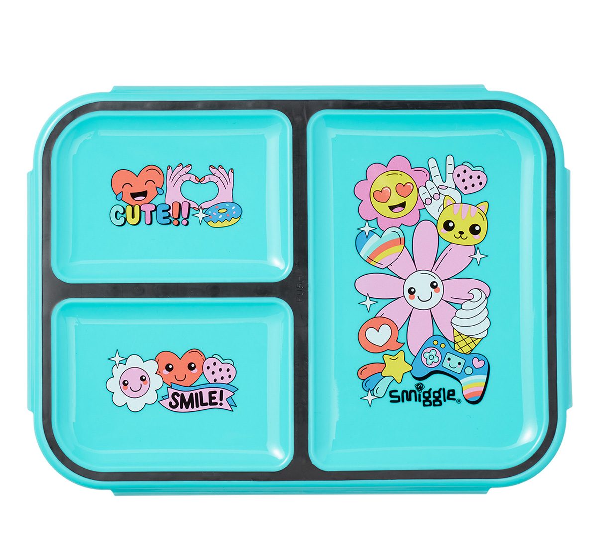Smiggle Bright Side Trio Boost Lunch Box for Kids 3Y+, Black