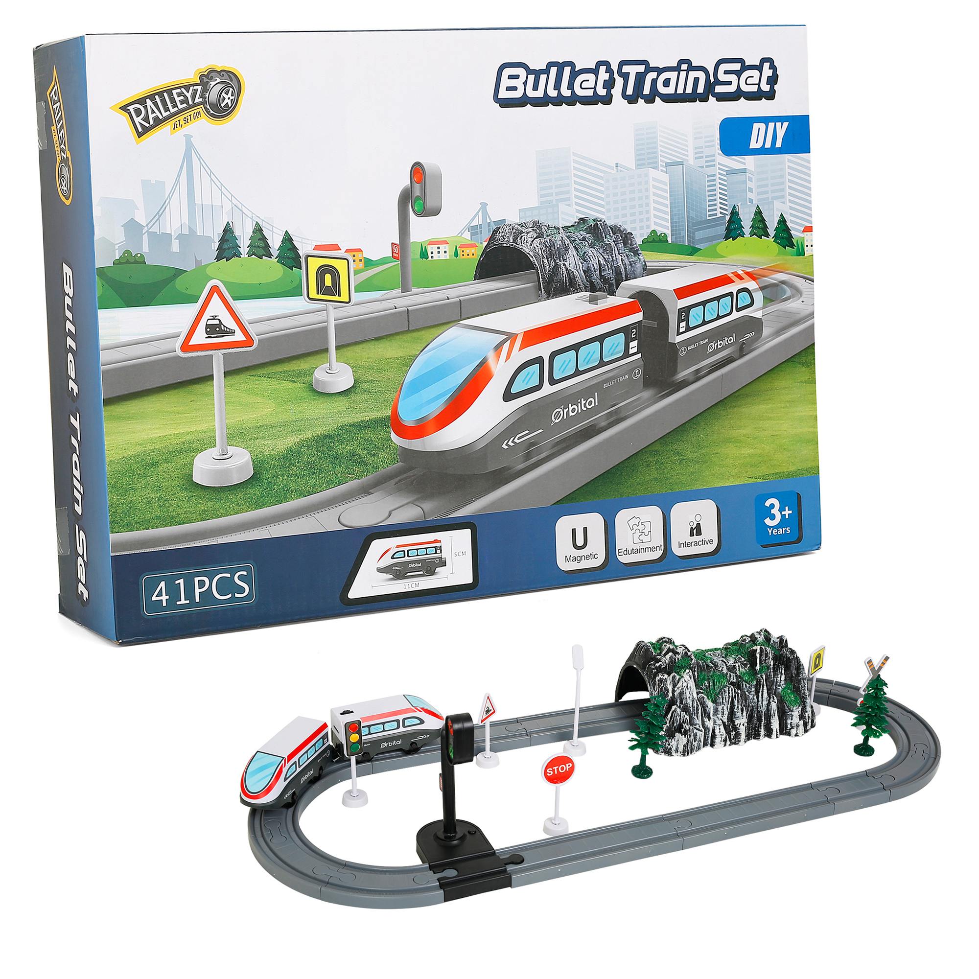 Ralleyz Fast Speed Bullet Train Set for Kids with Self Assemble Track, Battery Operated Model Train Toy for Kids, Kids for 3Yrs+, Multicolour