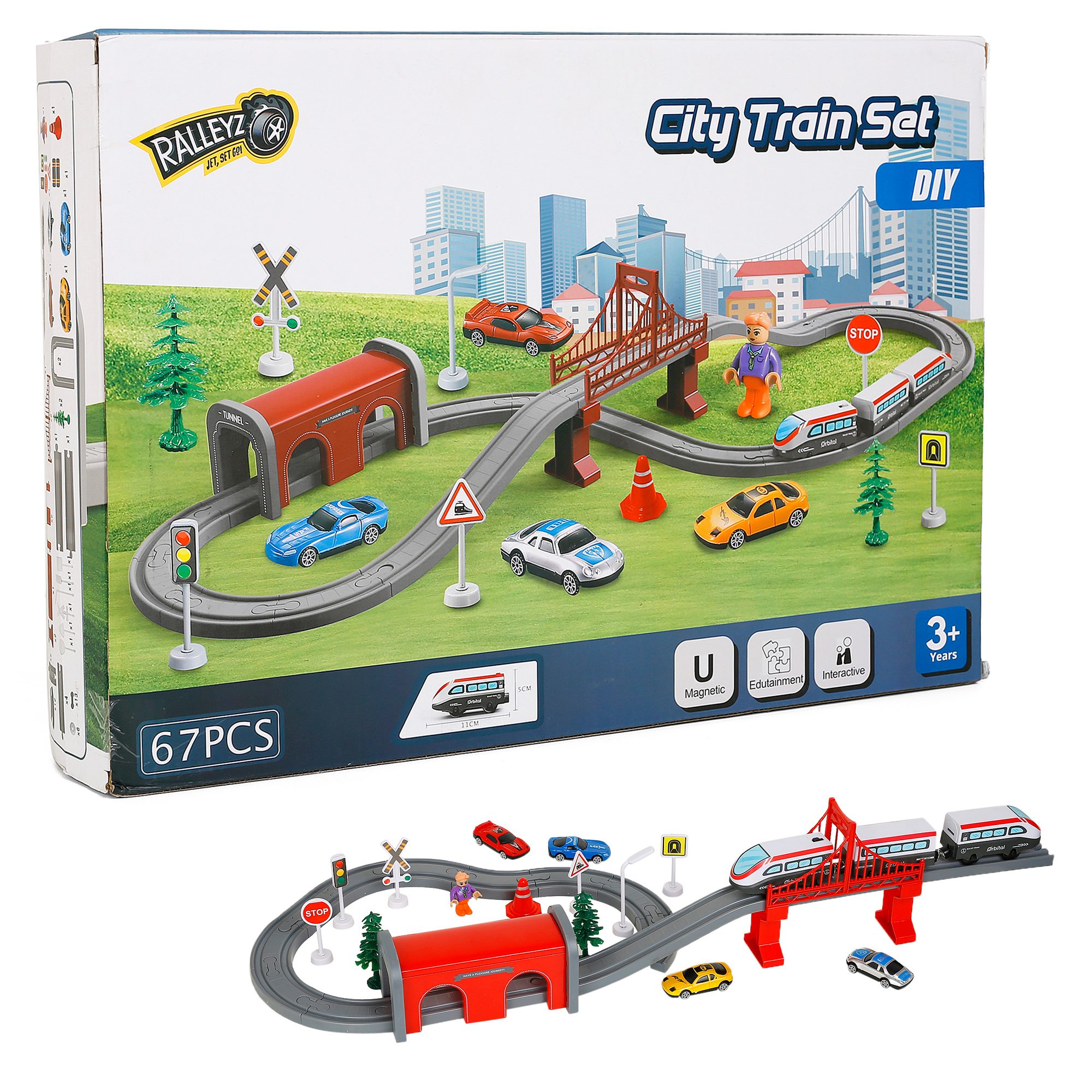 Ralleyz Electric City Train Set, 67 Pieces, Multicolour, 3Y+