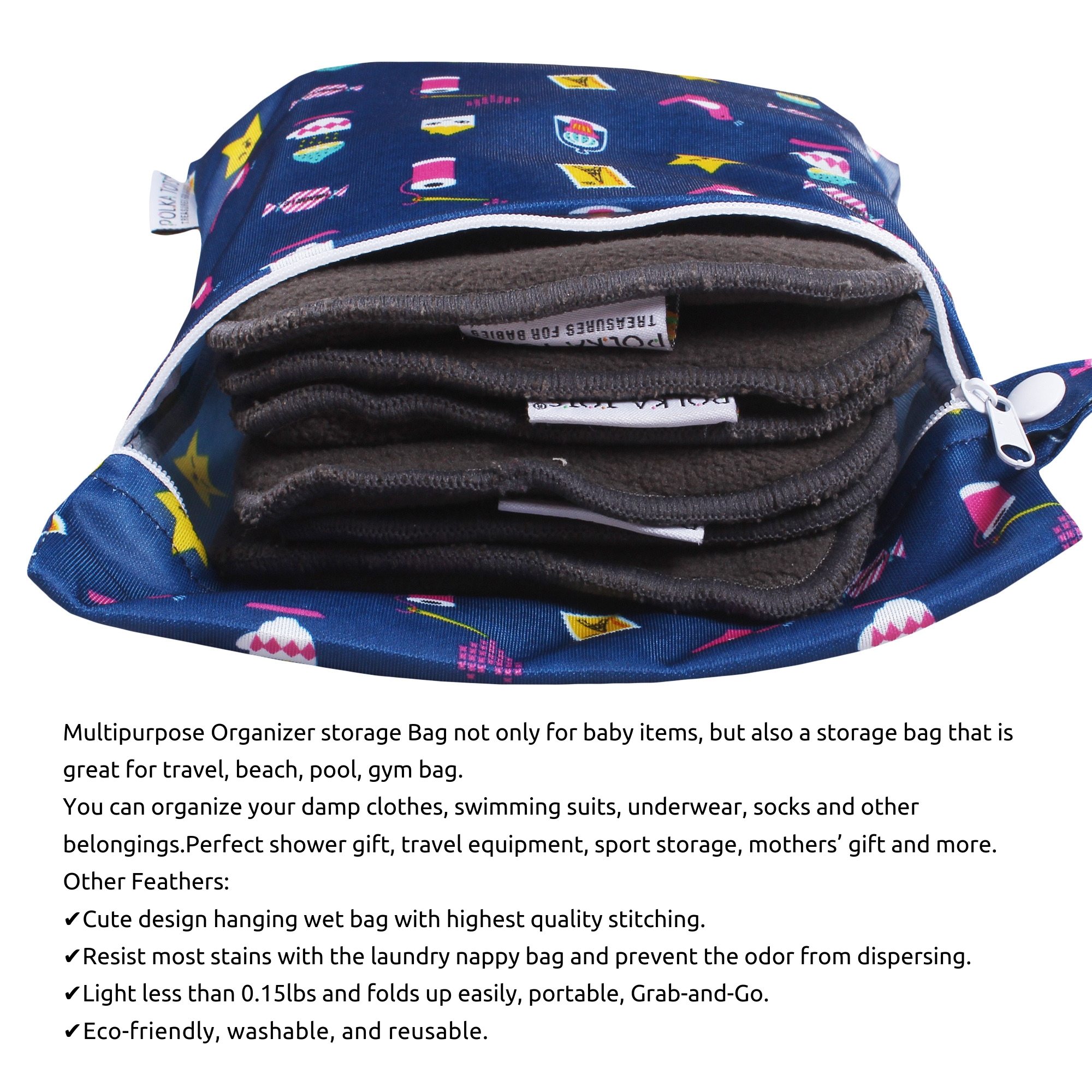 Polka Tots Waterproof Wet Bag Pouch with Zipper (Mix)