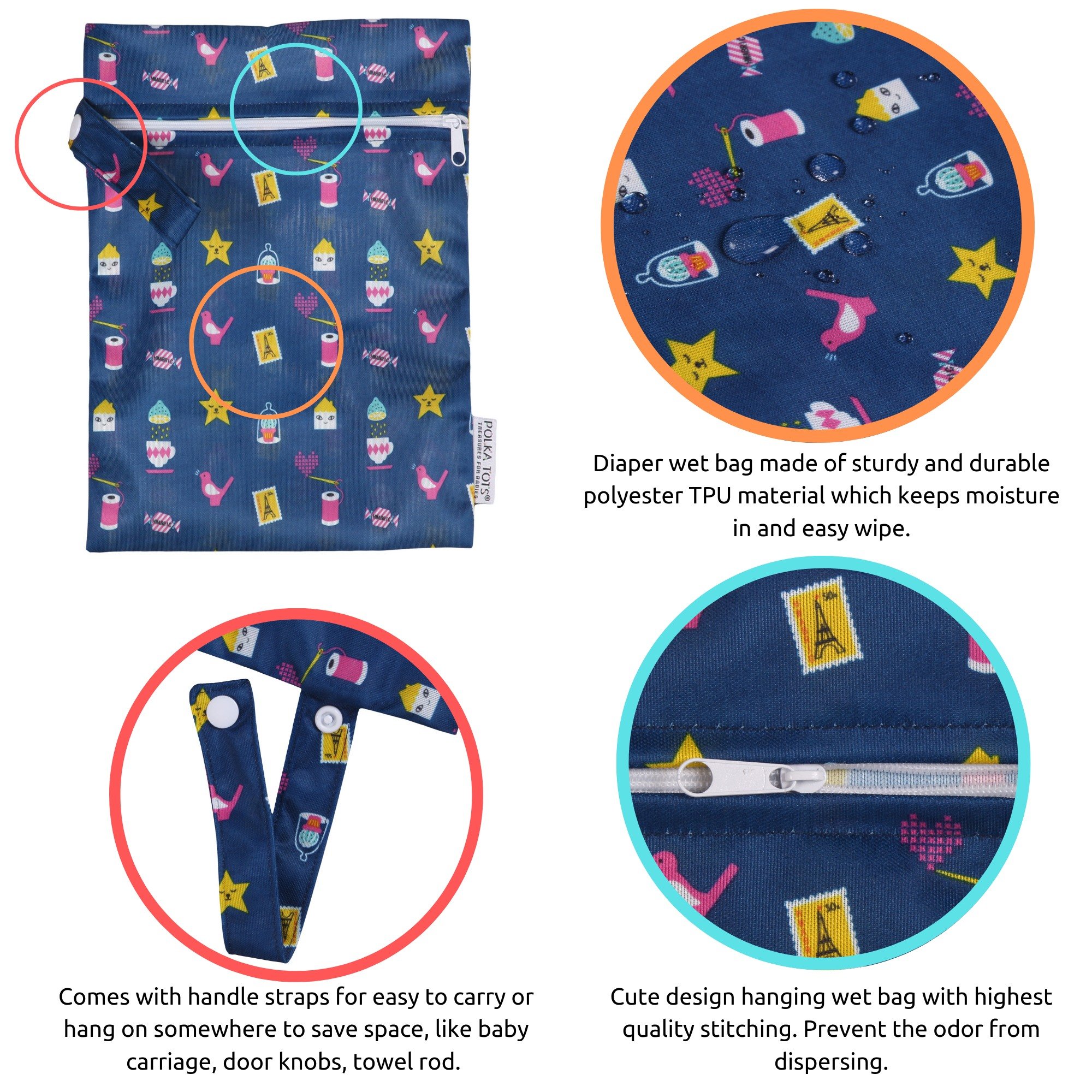 Polka Tots Waterproof Wet Bag Pouch with Zipper (Mix)