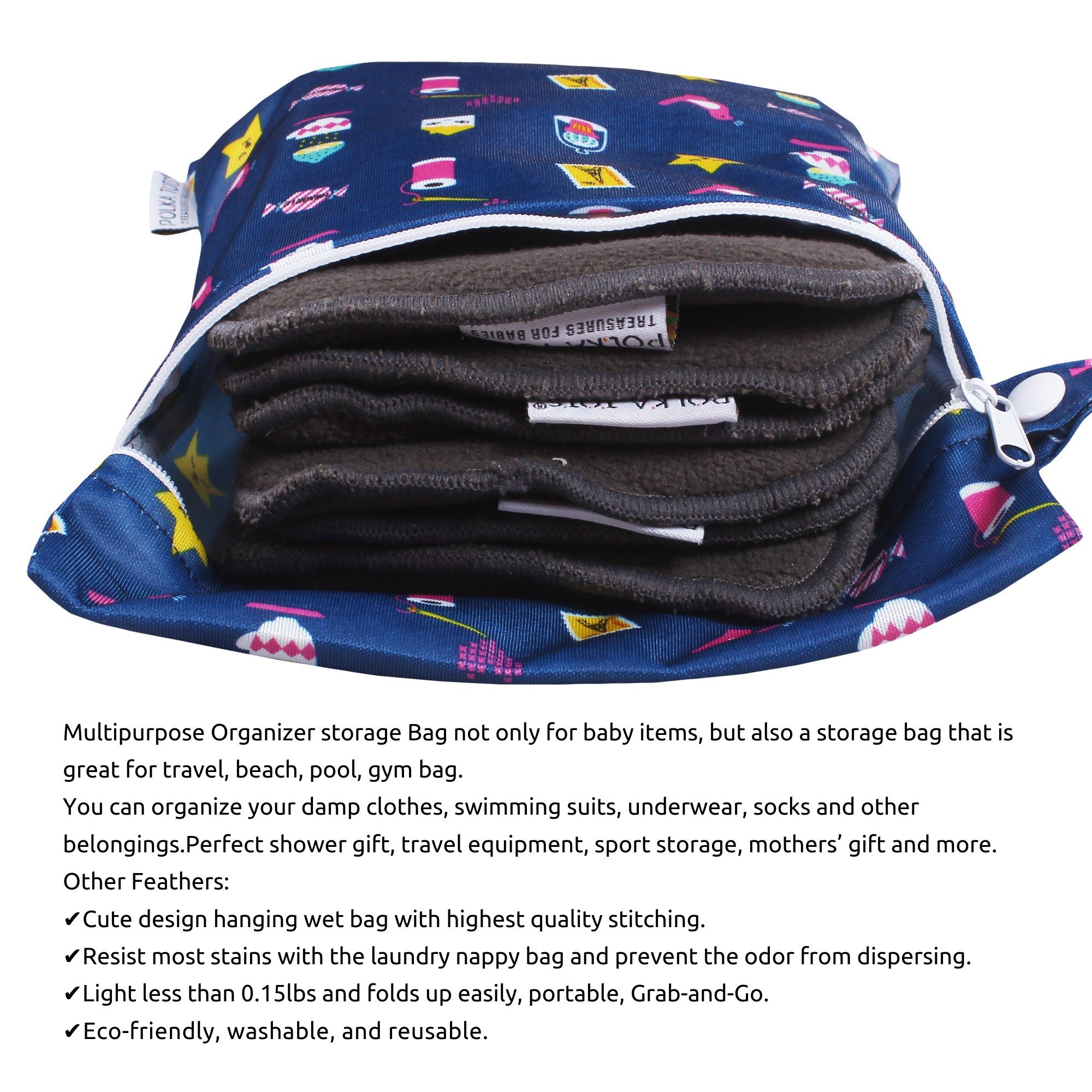 Polka Tots Waterproof Wet Bag Pouch with Zipper (Mix)
