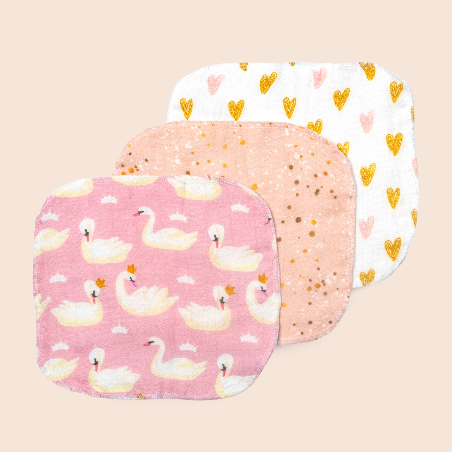 Fisher-Price | Fancy Fluff Pack of 3 Bamboo Muslin Napkins - Heart Of Gold 0