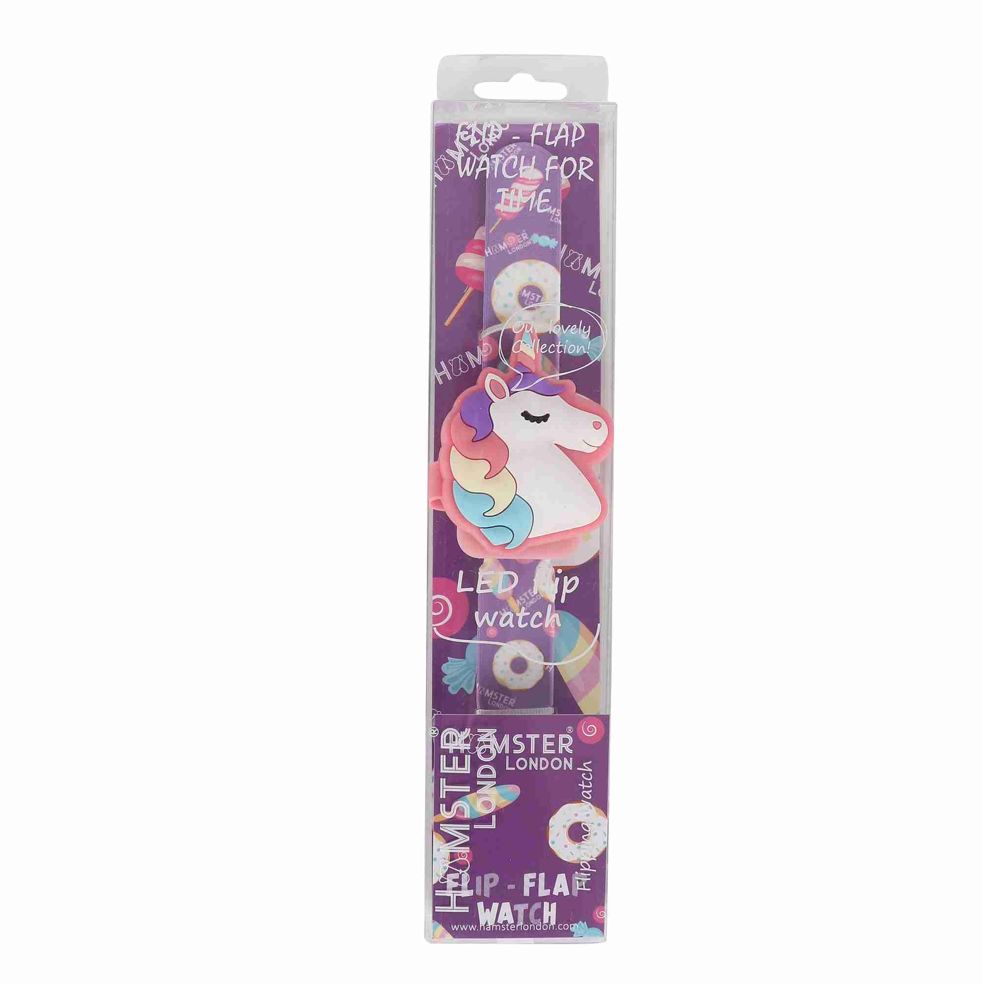 Hamster London Flip Flap Digital Watch Unicorn For Kids, Purple, 3Y+