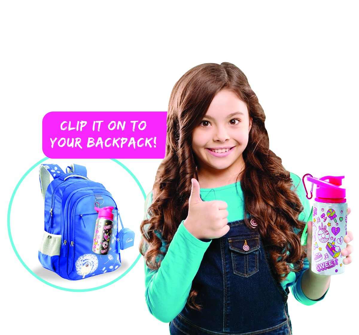 Colour Your Own Cupcake Stainless Steel Water Bottle by Mirada with Flip Lid for Kids with 4 Fun Colour Markers, 3 Years+