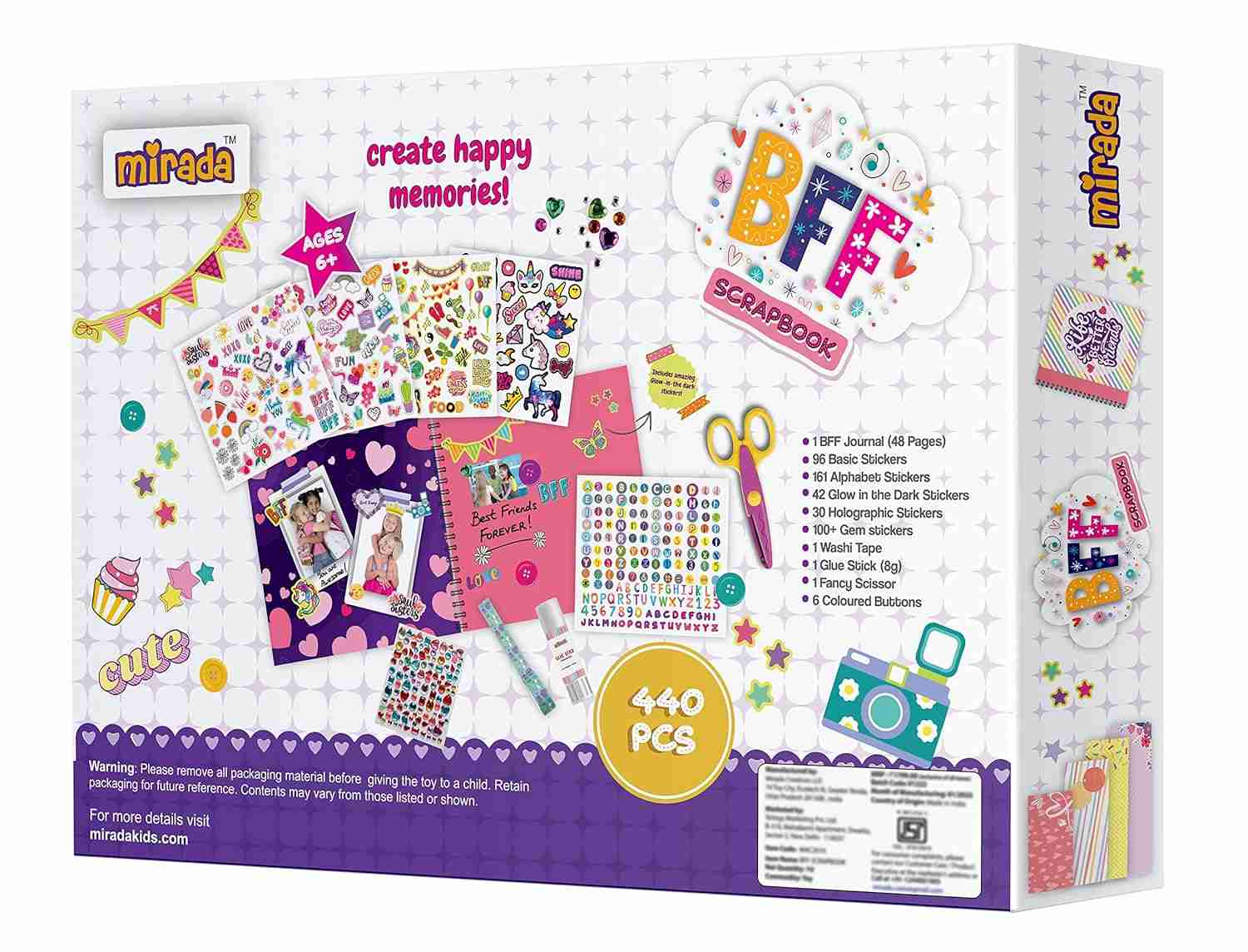 Create Your Own Scrapbook/BFF Diary by Mirada, Includes 440 Pcs & Glow In The Dark Stickers, Multicolour, 3 Years+
