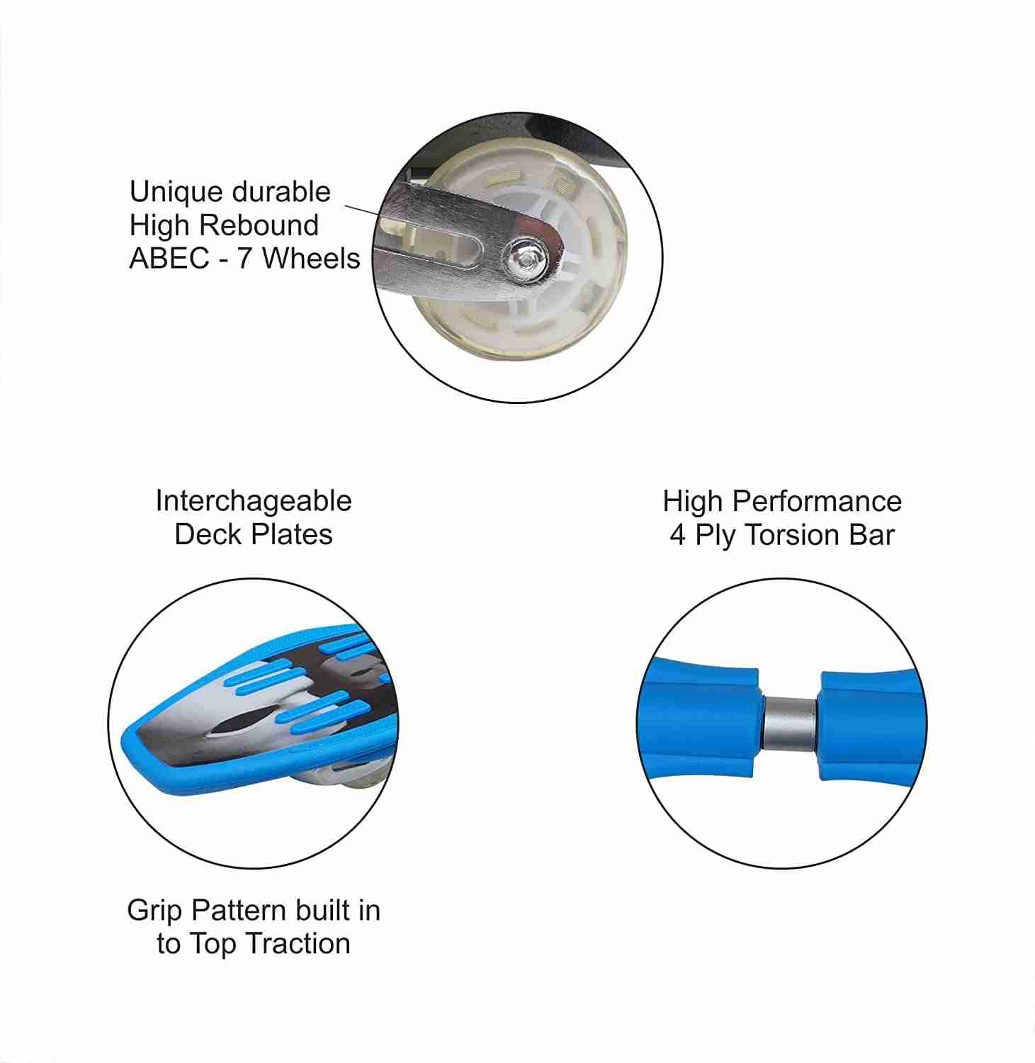 Jaspo 34 Inch X 9 Inch Waveboard Casterboard Balancing Board Heavy Duty Cruiser Skateboard With 80Mm Illuminating Pu Wheels Blue 6Y+
