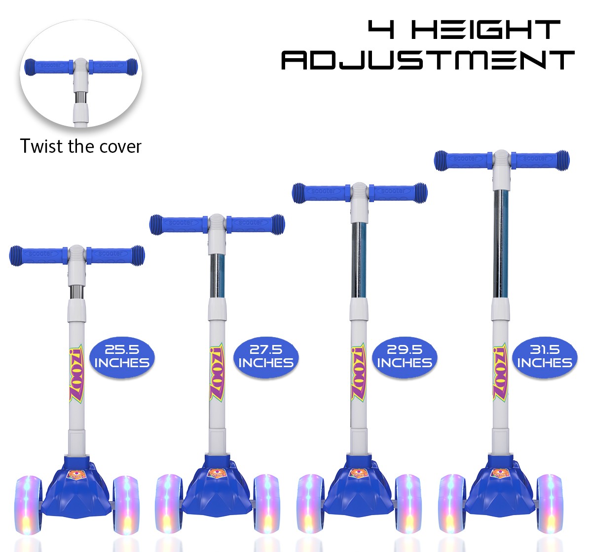 Zoozi 3 Wheel Electric Led Scooter, Assorted3Y+