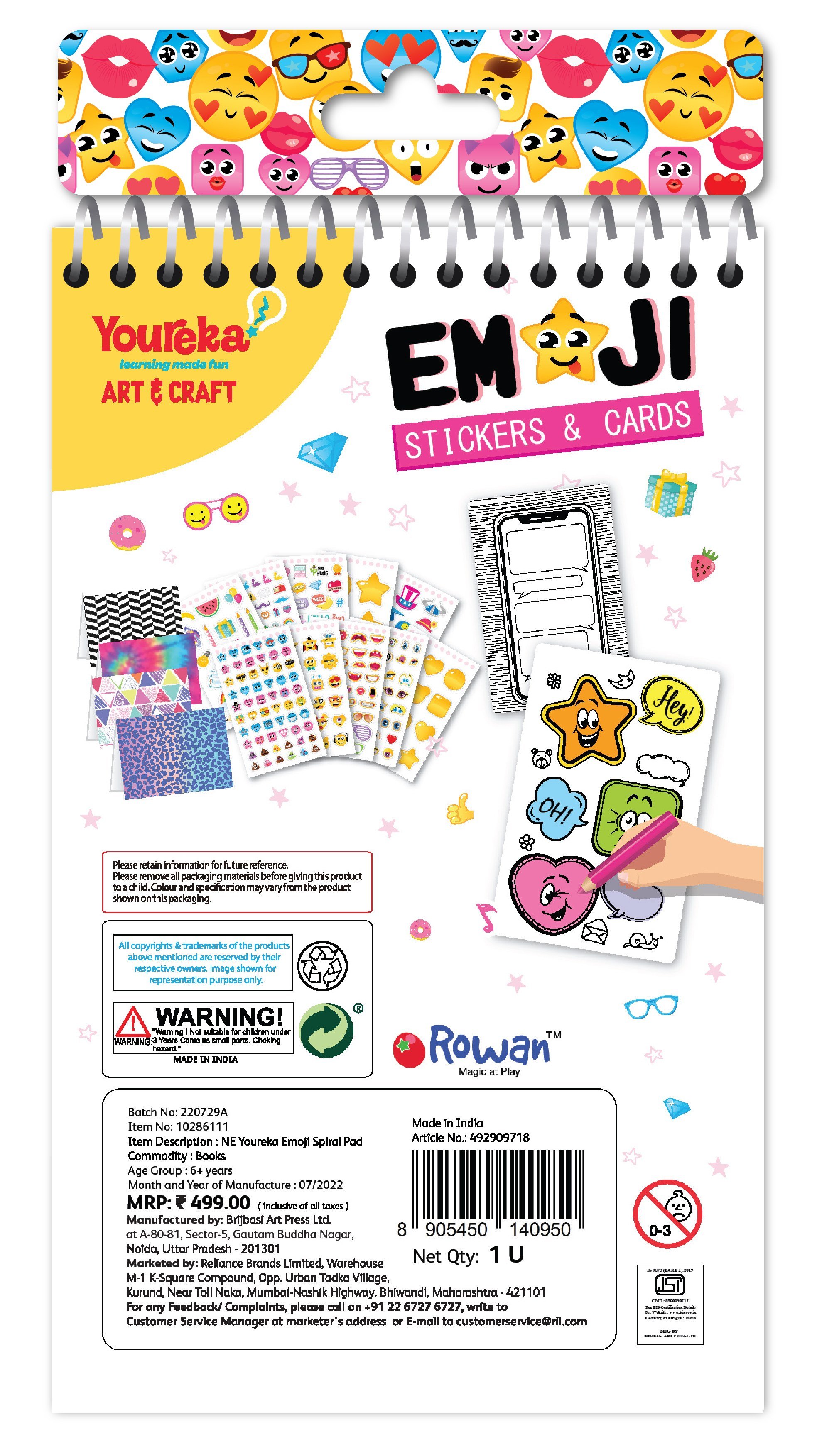 Youreka Emoji Spiral Pad, 14 cm, Multicolour, 6Y+