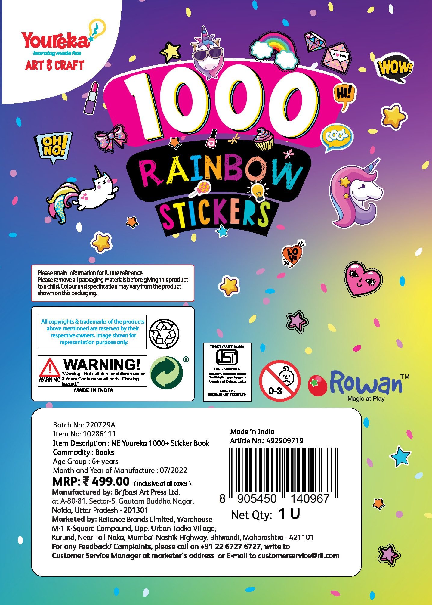 Youreka 1000 Plus Sticker Book, 15 cm, Multicolour, 6Y+