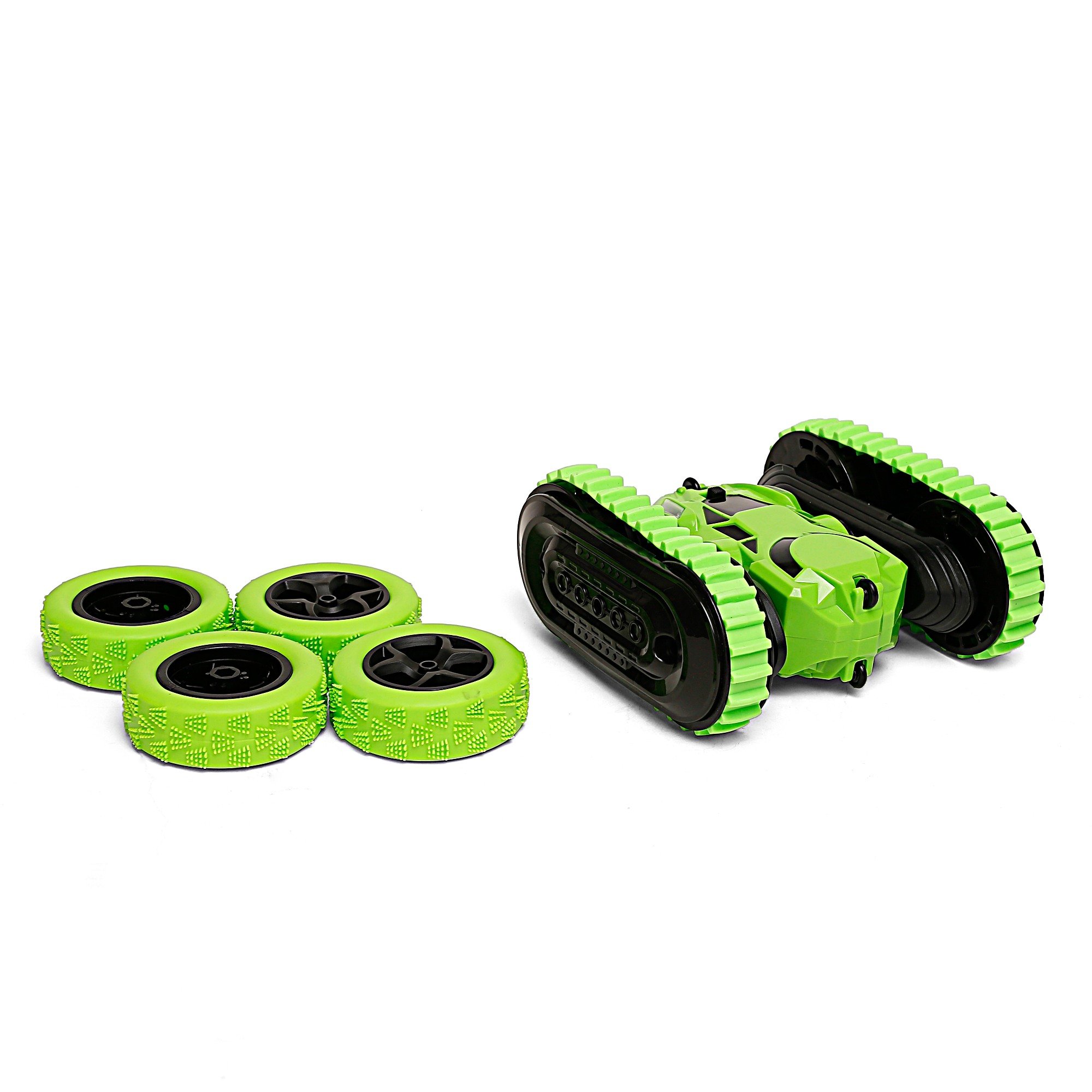 Ralleyz 2.4G 2 In1 Remote Control Stunt Car, Changeable Wheels With Charger, Green, 6Y+