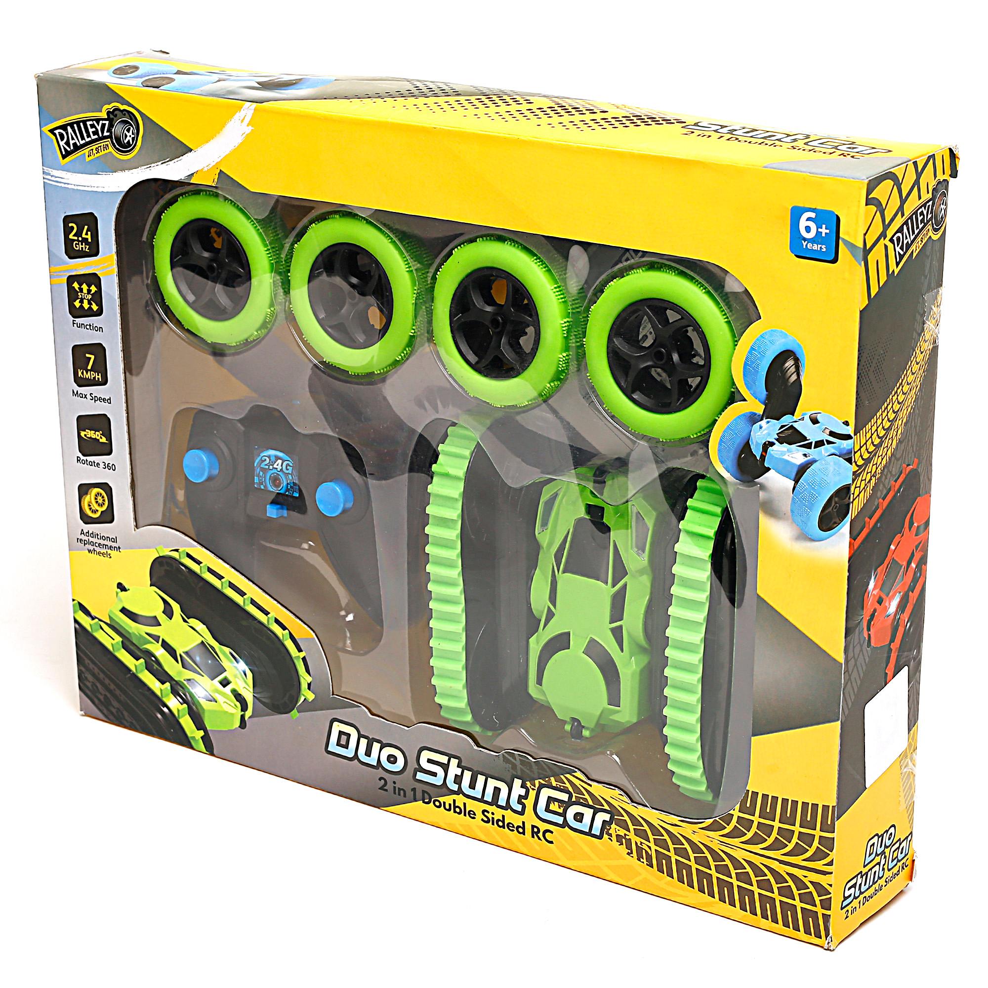 Ralleyz 2.4G 2 In1 Remote Control Stunt Car, Changeable Wheels With Charger, Green, 6Y+