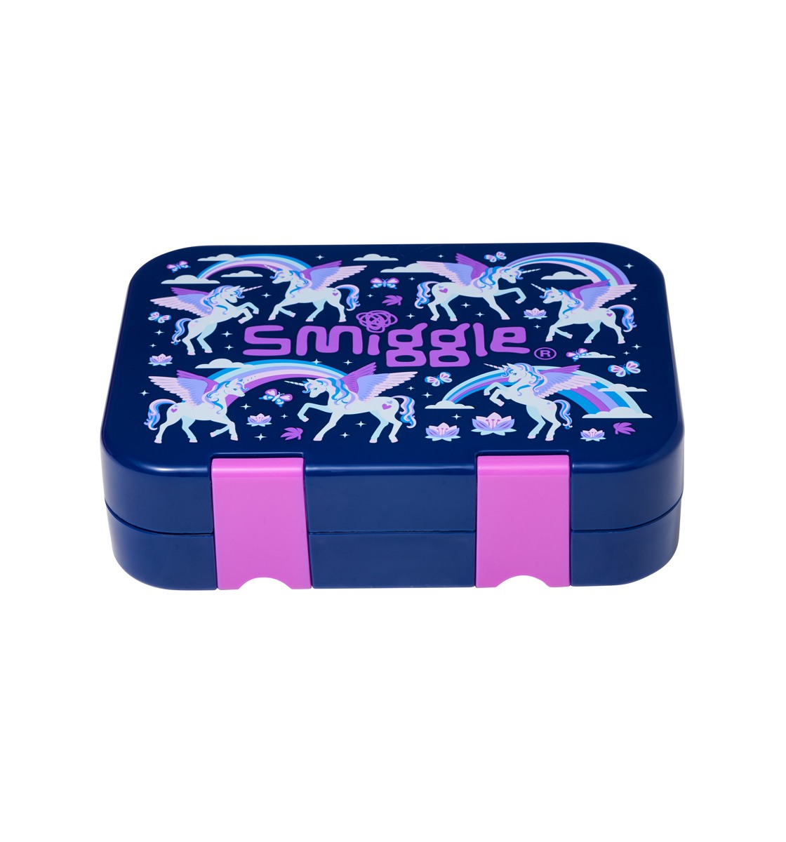Smiggle Away Bento Lunch Box for Kids with Removable Inner Tray Compartment Microwave Safe Tiffin Box, BPA Free Leak Proof - Navy Blue, 3Y+