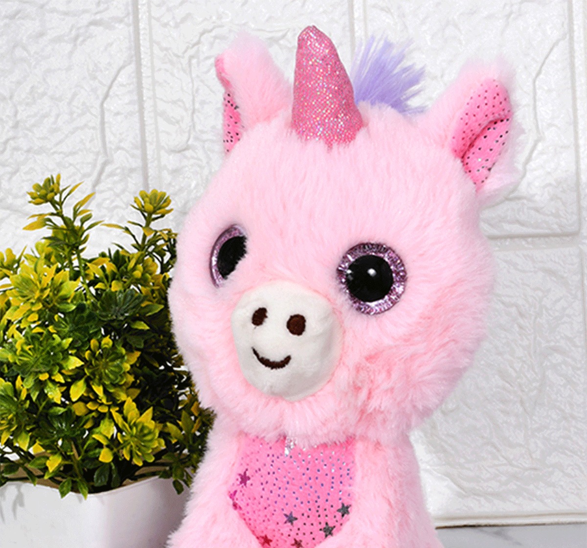 Mirada Plush Stuffed Animal Pink Foil Glitter Eye Unicorn Soft Toy, 18cm, 3Y+, Pink