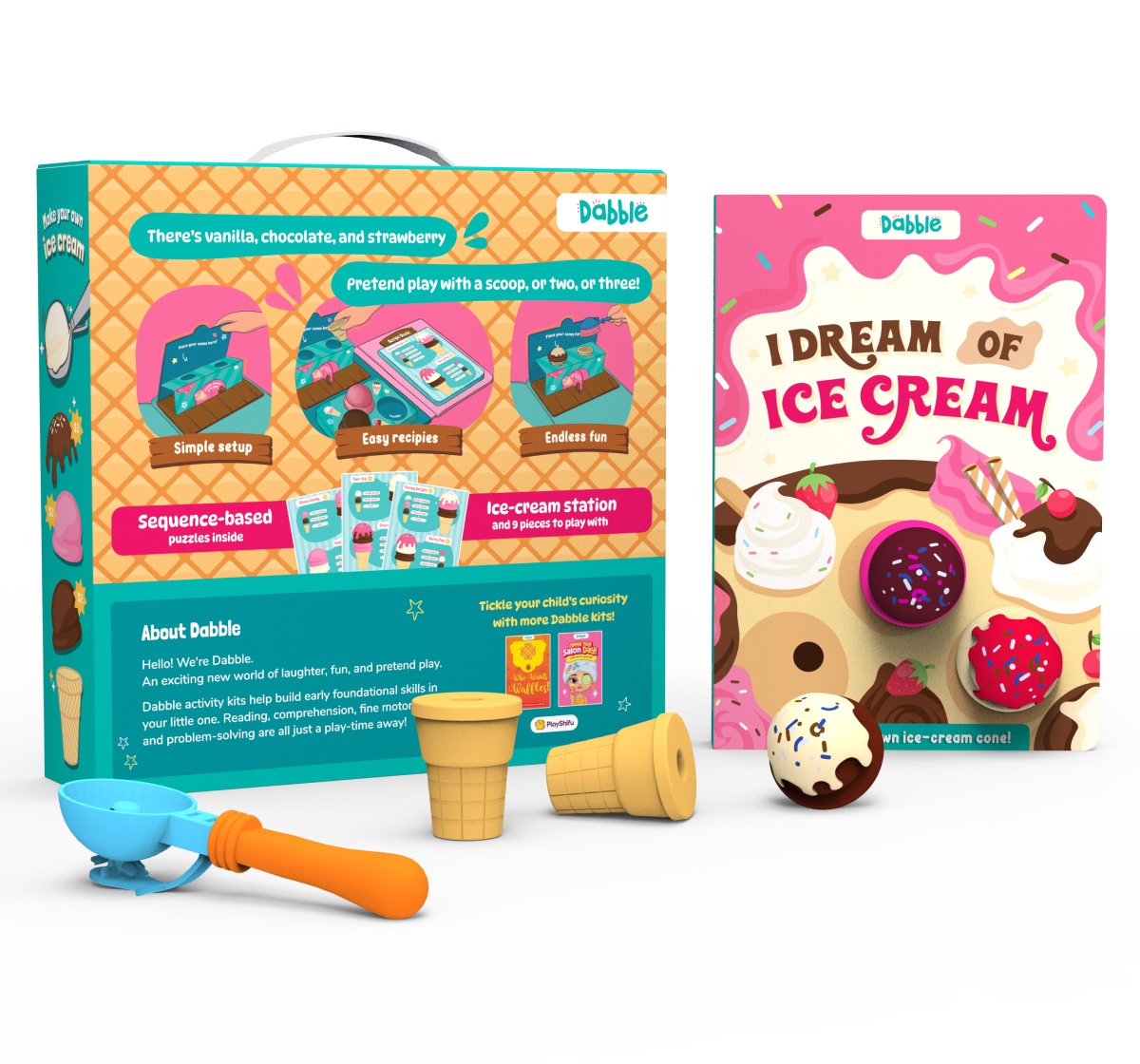 Dabble Pretend Play Ice-Cream Playset by Playshifu, Dream of Ice Cream, Ice Cream Toy, Kids for 3Y+, Multicolour