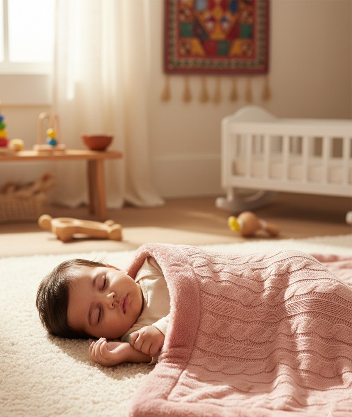 Cable Heart Blanket Faux fur Pink