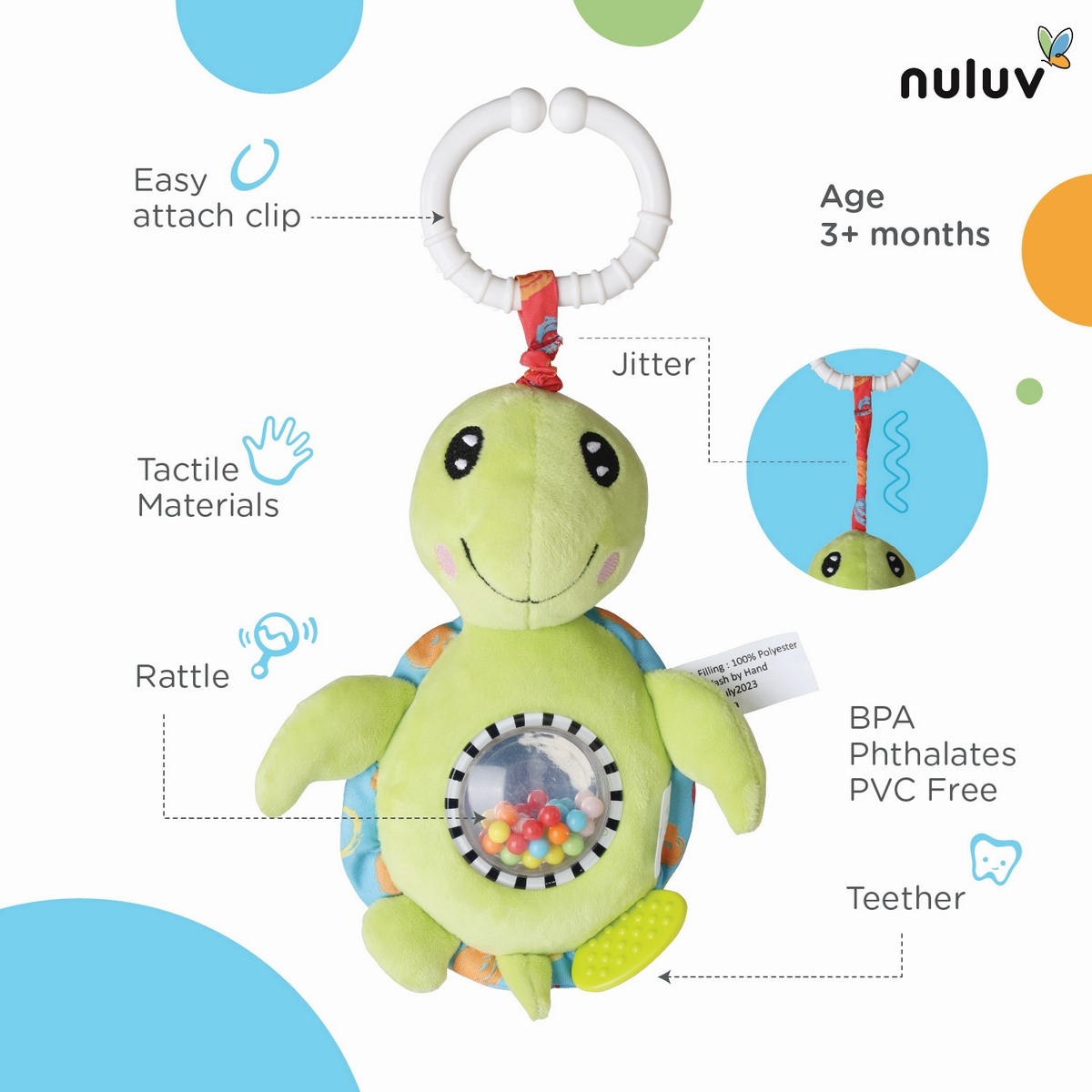 Nuluv Jittery Turtle Multicolour For Kids Ages 3M+
