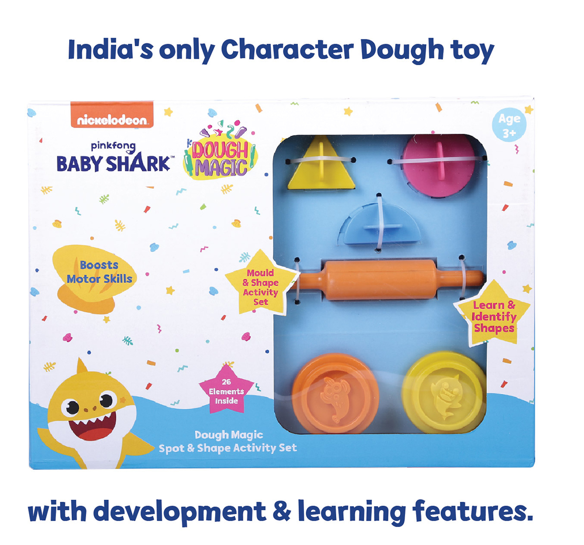 WinMagic Dough Magic Baby Shark Spot & Shape Activity Set For Kids of Age 3Y+, Multicolour
