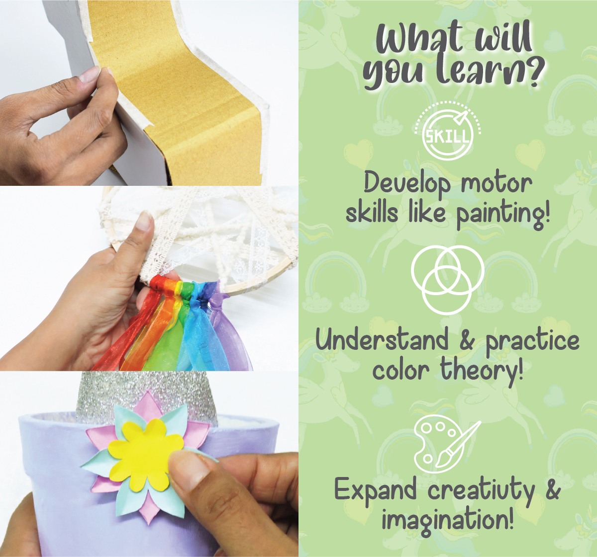 Kalakaram Wonderland Craft Box, Create 4 Wonderful Crafts with this Kit, for Kids aged 5 and more, Birthday gift for Kids and Girls, DIY Craft Kit, 5Y+, Multicolour
