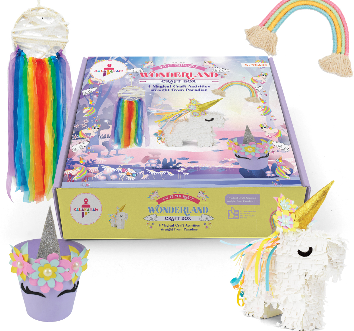 Kalakaram Wonderland Craft Box, Create 4 Wonderful Crafts with this Kit, for Kids aged 5 and more, Birthday gift for Kids and Girls, DIY Craft Kit, 5Y+, Multicolour