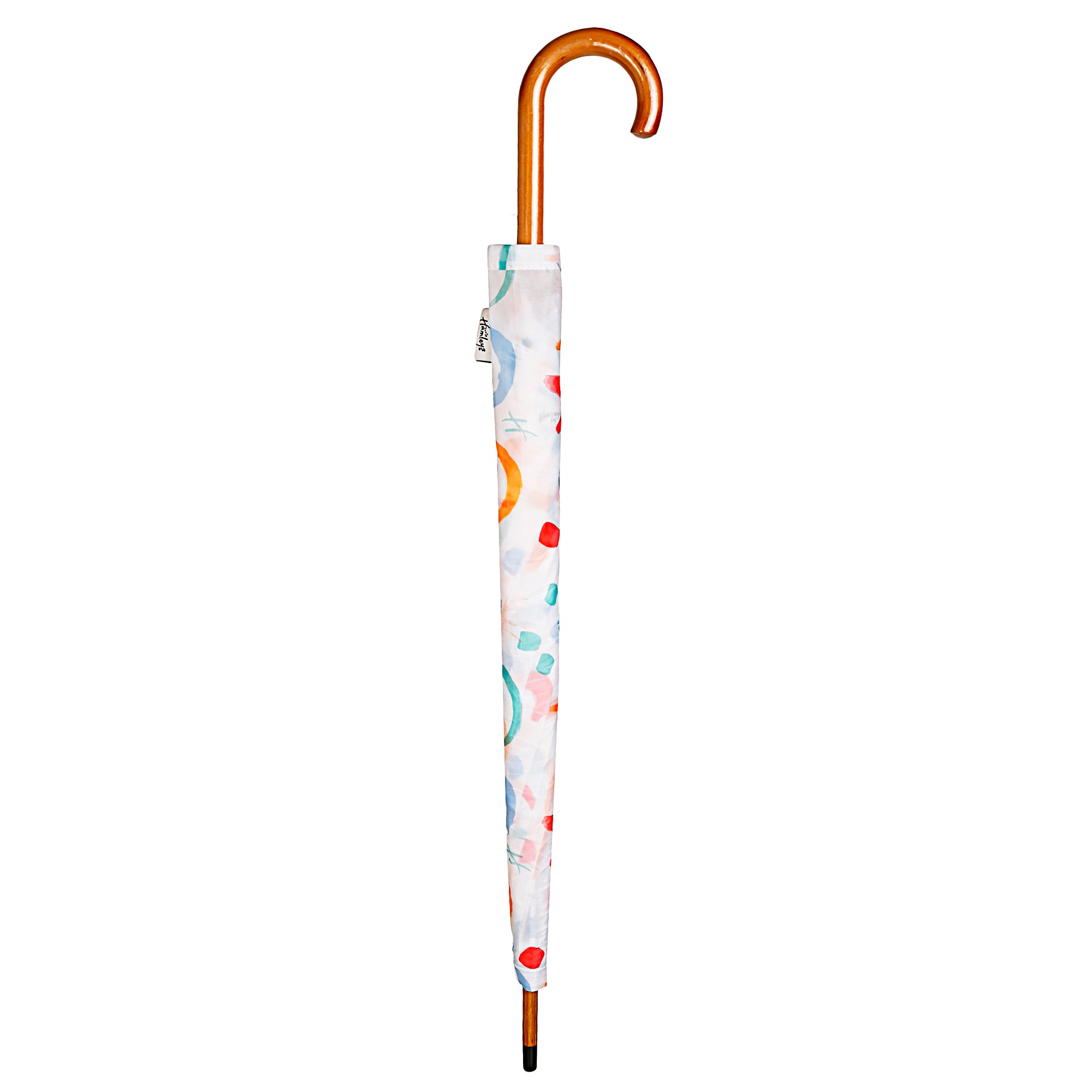 Hamleys London Rainbow Print 28 inches Single Fold Rain Umbrella with Wooden Bend Handle and Auto Open Long Umbrellas, Kids for 5Y+, White