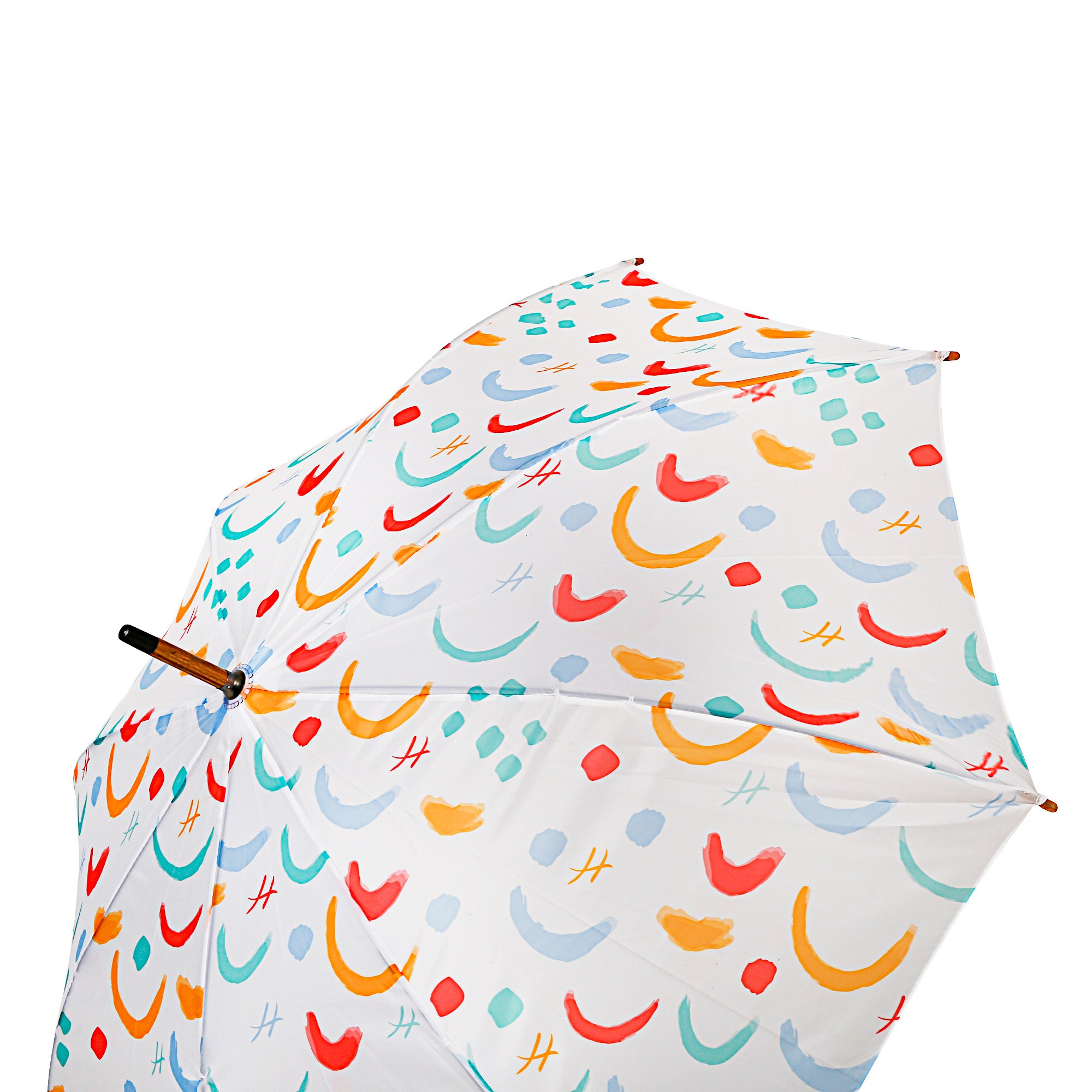 Hamleys London Rainbow Print 28 inches Single Fold Rain Umbrella with Wooden Bend Handle and Auto Open Long Umbrellas, Kids for 5Y+, White