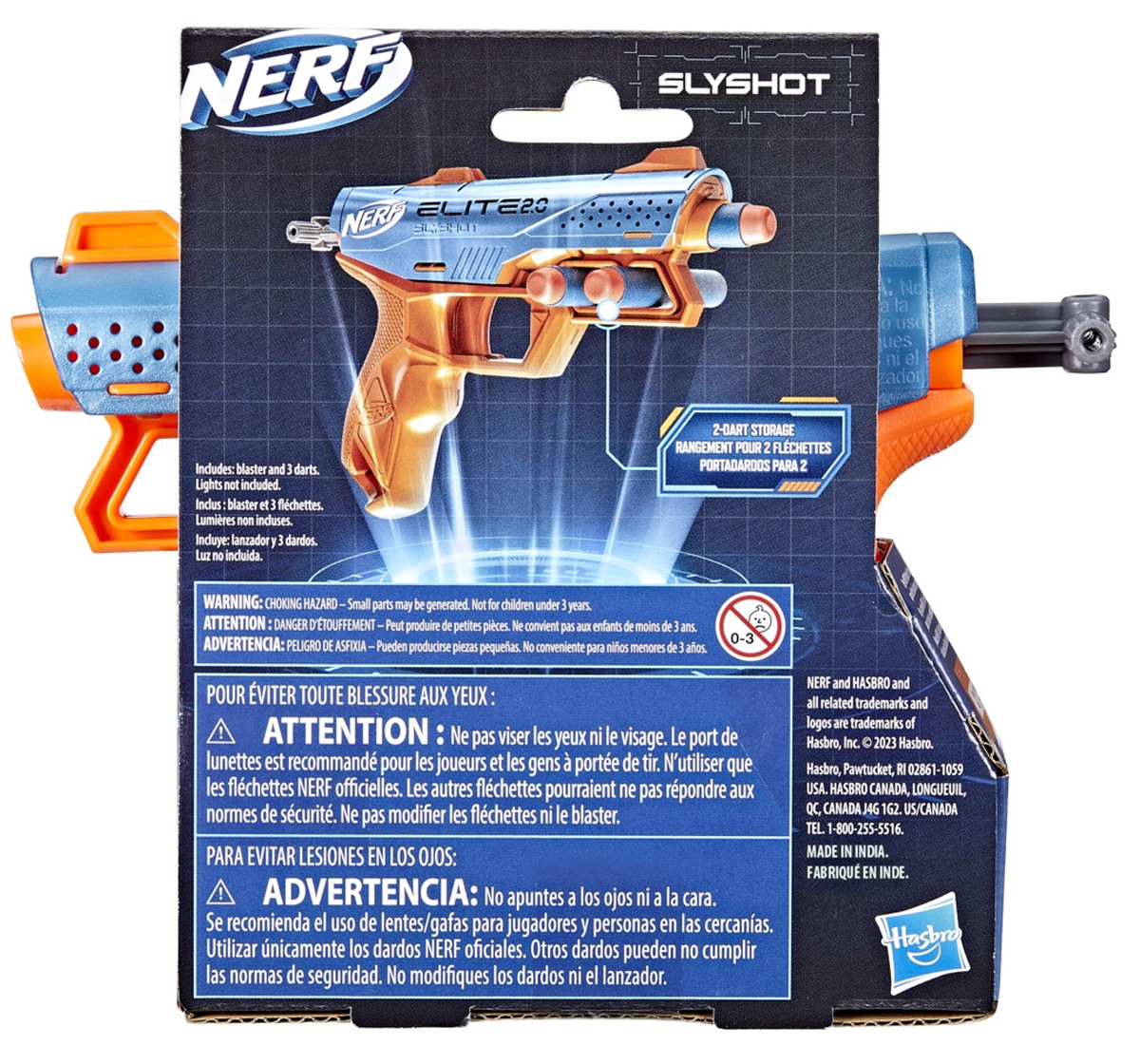 Nerf Elite 2.0 Slyshot Blaster, 2 Dart StorAge, 3 Nerf Elite Darts, Pull To Prime Handle, Toy Foam Blaster For Kids Age 8+ Years