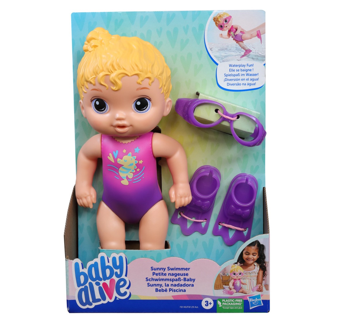 Baby Alive Sunny Swimmer Doll with Blonde Hair 10-Inch Water Baby Dolls for Kids Age 3+ Years