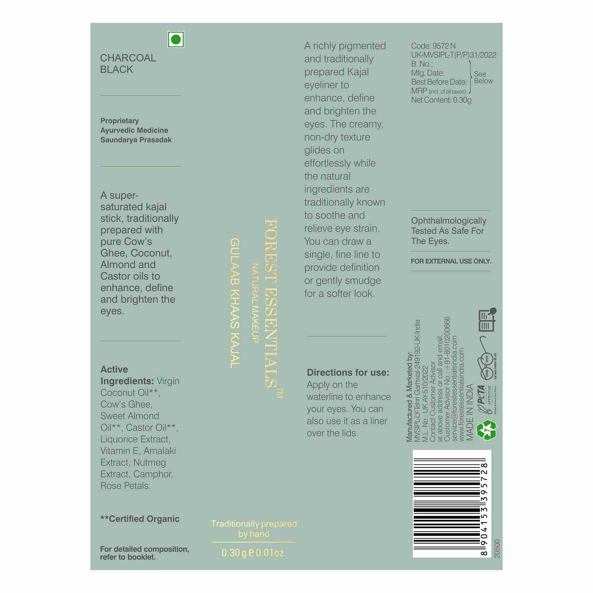 Natural Gulaab Khaas Ayurvedic Kajal • Charcoal Black