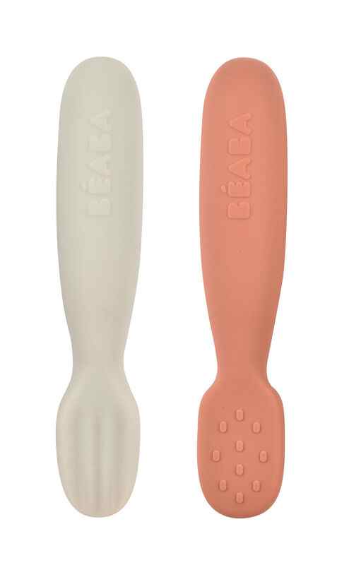 Beaba Set of 2 Silicone Pre-Feeding Spoons - Terracotta/Velvet Grey