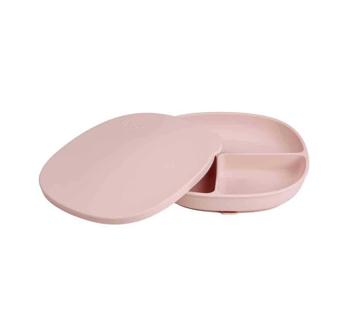 b.box Silicone Divider Suction Plate with Lid - Non-Slip Base and Leakproof Lid for Fuss Free Mealtimes - Blush Pink