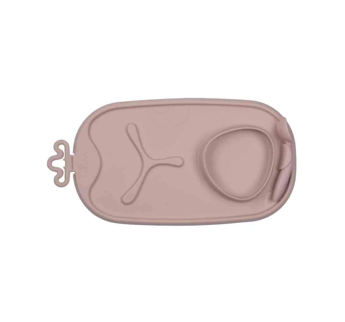b.box Roll + Go Mealtime Silicone Mat - Travel Friendly Plate with Spoon - Non-Slip, Easy-Clean - Blush Pink