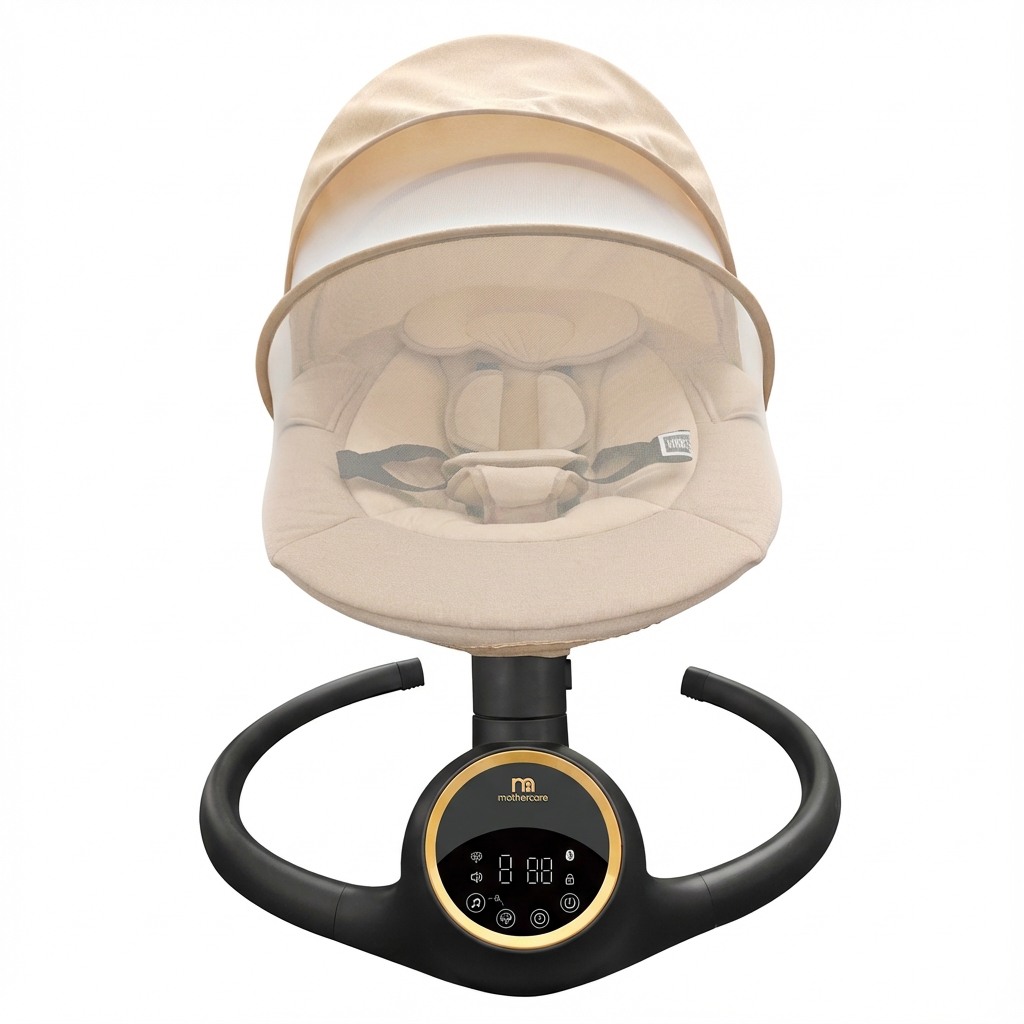 Mothercare Float 4-in-1 Electric Baby Swing With Smart Digital Control Panel, Adjustable Motions and Recline Levels - Beige