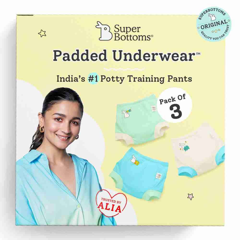 Supper Bottoms Padded Underwear™ | for Potty Training & Mess-Free Diaper-Free time | Prevents Pee Puddles | 3 Layers of Premium Cotton Padding (No Sponge) | Pull-up Style Potty Trainers (Pack of 3)