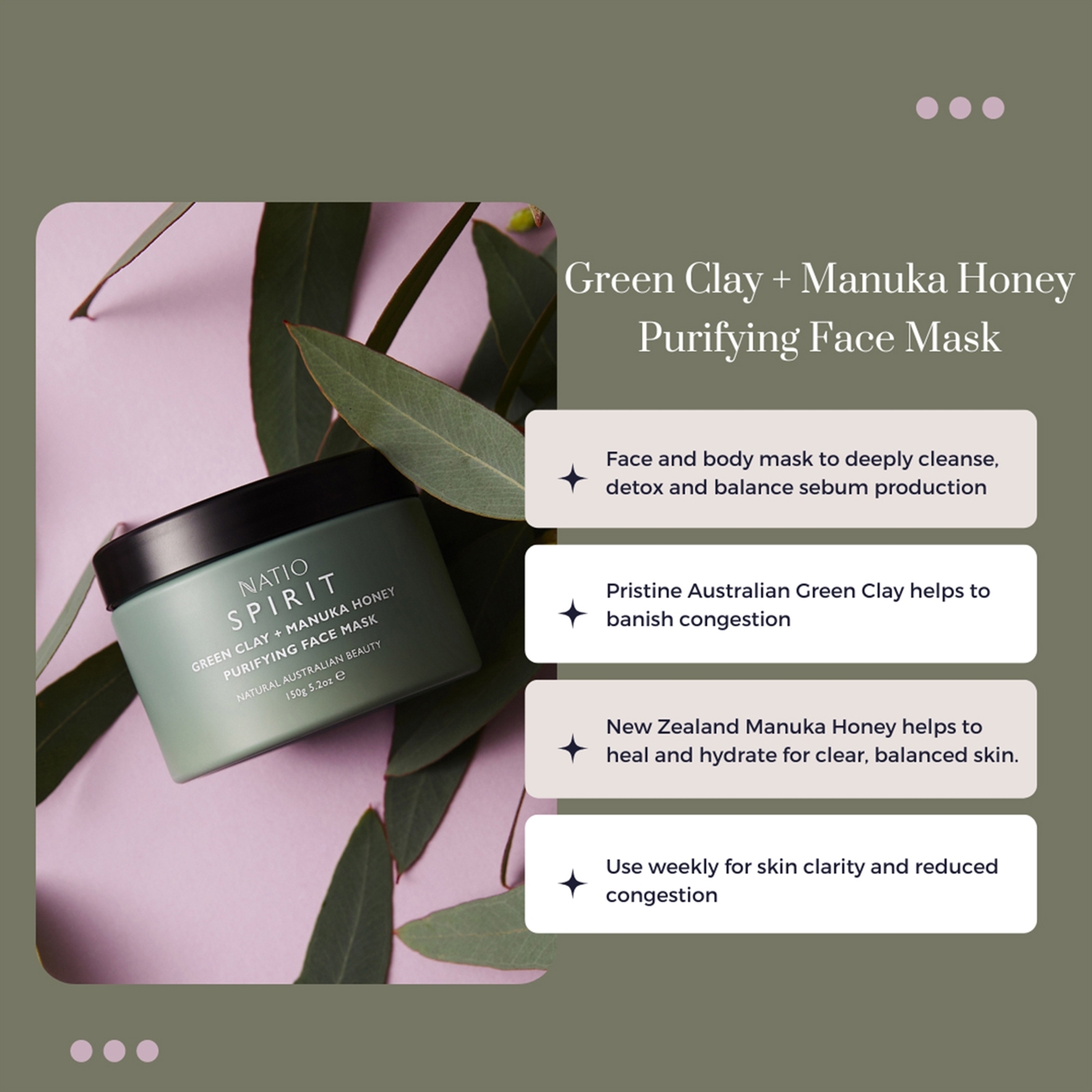 Spirit Green Clay + Manuka Honey Purifying Face Mask • 150gm