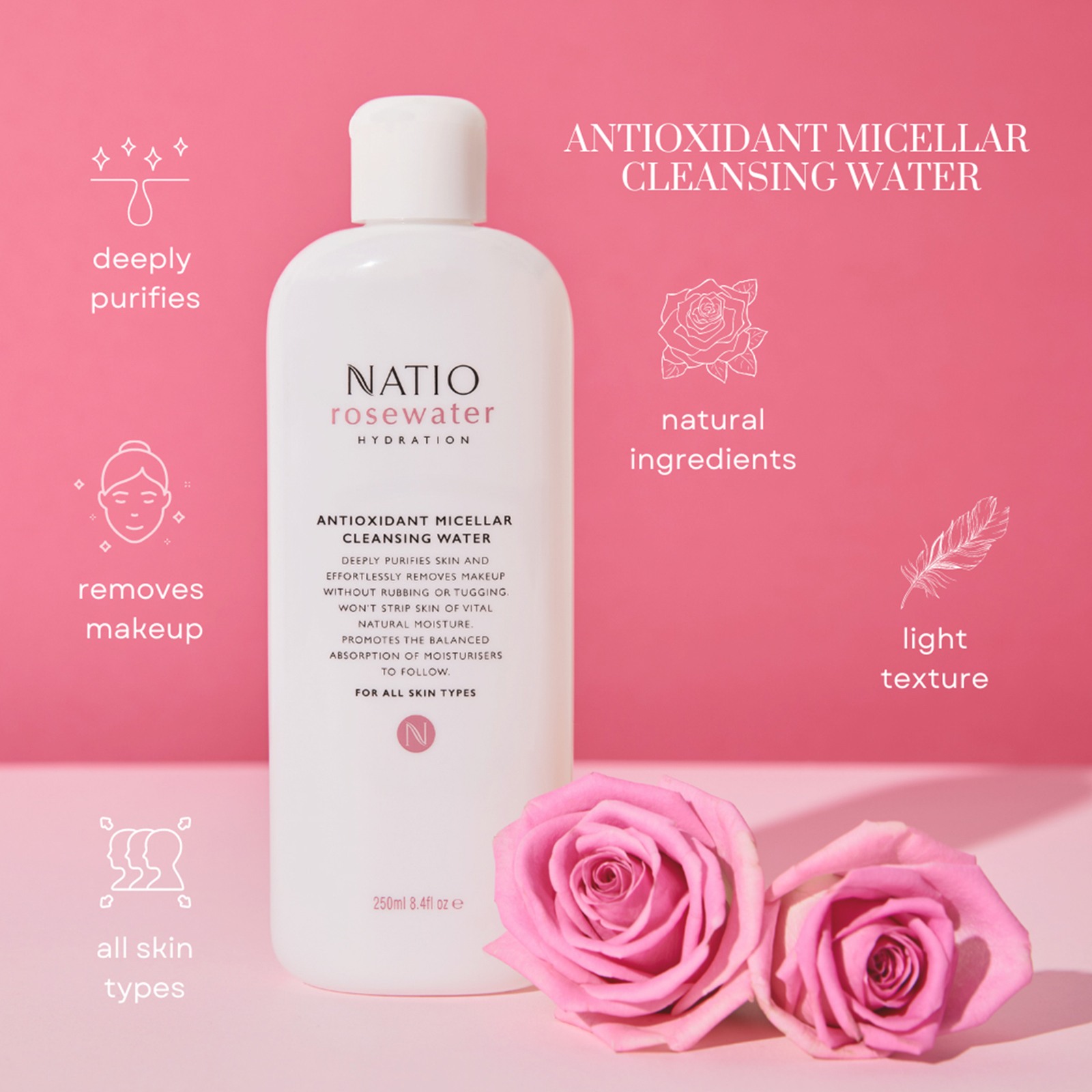 Rosewater Antioxidant Micellar Cleansing Water • 250ml