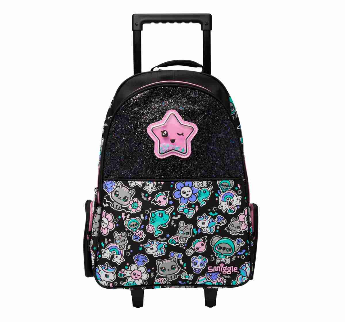 Smiggle Trailblazer Black Trolley Backpack for Kids, 3Y+
