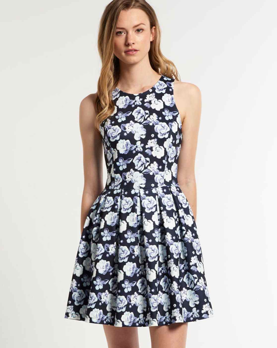 HIGH NECK SCUBA PRINT DRESS