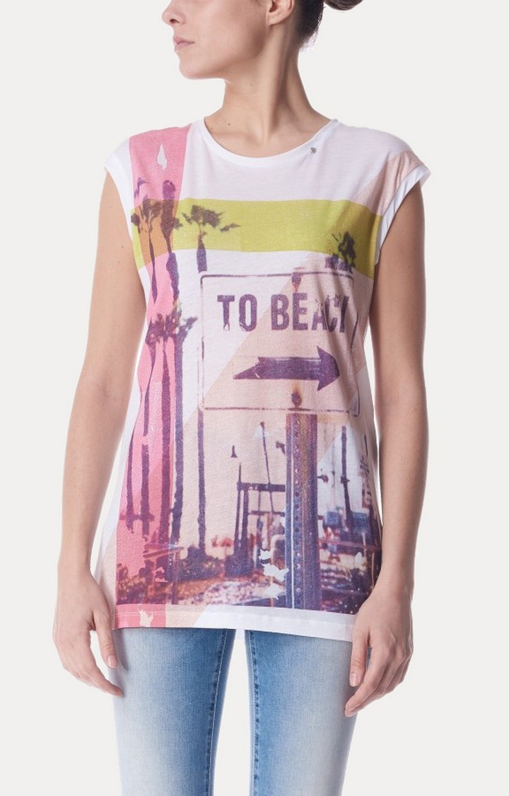 GAS | Meral To Beach Print Round-Neck T-shirt